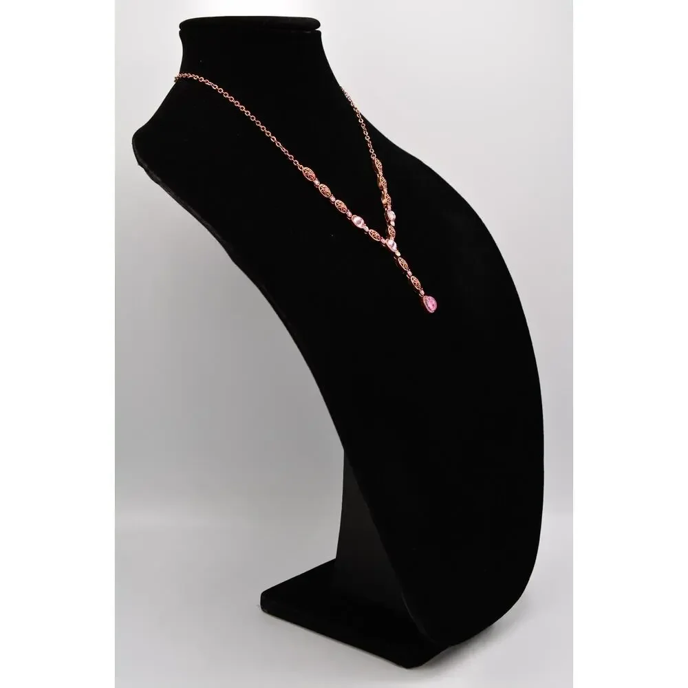 Avon Vintage Cabochon Necklace Pink Crystal Collar Rose Gold Signed 1980s Bin4A